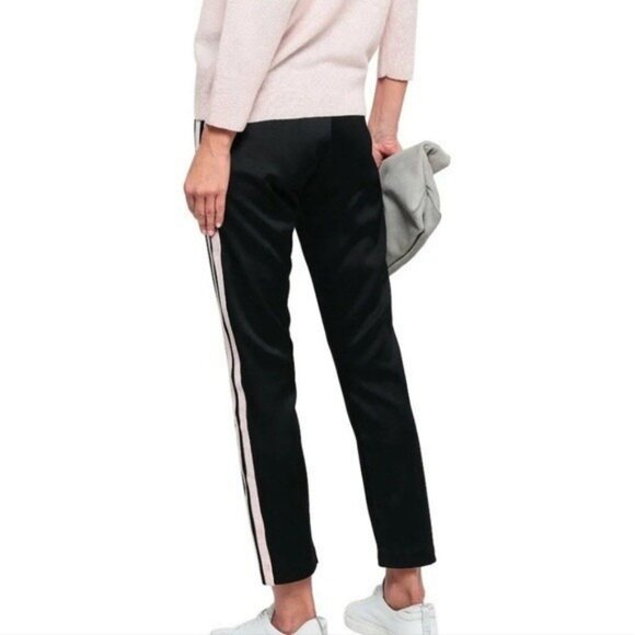 Sandro PARIS Pink Velvet Side Stripe Drawstring Black Track Pants SMALL Size 2 - Picture 3 of 15